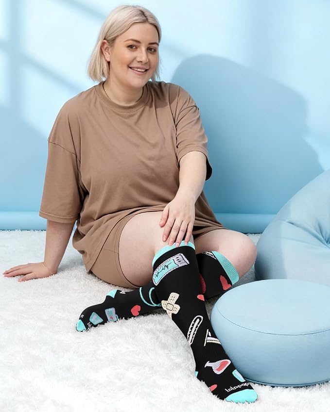 Wide Calf Compression Socks for Women - 3-Pair Plus Size 20-30mmHg Ankle Support Easy on off Socks for Travel Nurse