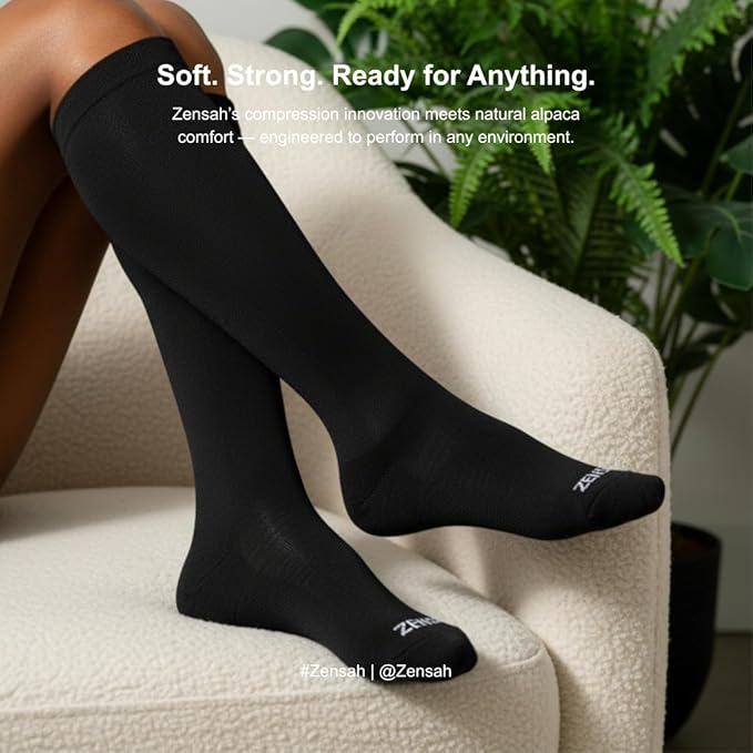 Zensah Alpaca Compression Socks (15–20 mmHg) for Running, Travel & Daily Support – Knee High – Made in USA