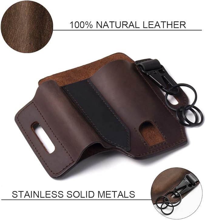 Gentlestache Multitool Sheath for Belt, Leather EDC Pocket Organizer for Men, Leatherman Sheath with Pen Holder, Key Fob, Flashlight Sheath, EDC Leather Pouch Dark Brown