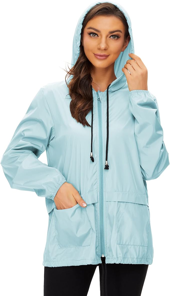 Zando Lightweight Rain Jacket Women Waterproof - Raincoat for Women Packable Rain coat Hooded Windbreaker for Travel Outdoor
