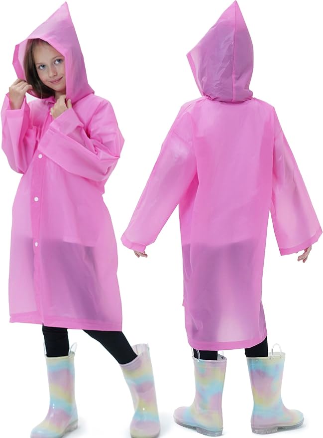 2 Pack Raincoats for Kids, Reusable Rain Ponchos with Hood and Sleeves Rain Coats for Boys and Girls