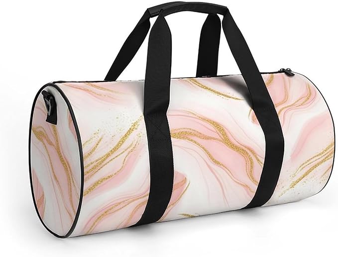 Workout Lightweight Duffel Bags Pink Gold Marble Art Basketball Football Weekender Bag Foldable Gym Travel Bags for Men Women