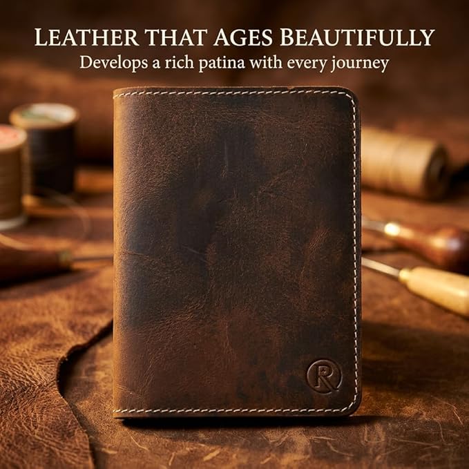 Rustique Leather Passport Holder Collection - Handmade Travel Wallet & Organizer - Full Grain Crazy Horse Leather Covers for Men & Women (Multiple Styles) (Standard Passport Cover - Tobacco & Honey)