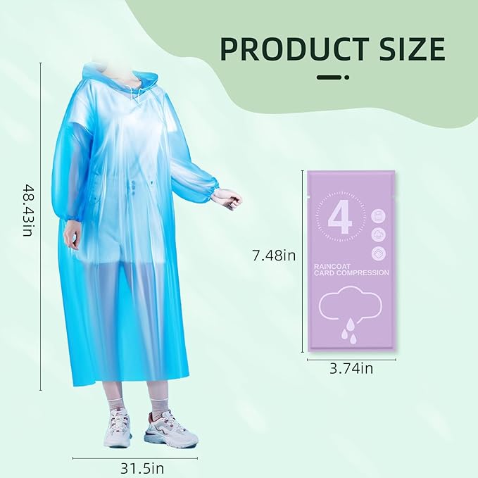 Disposable Rain Ponchos for Adults - Emergency Rain Ponchos,Lightweight for Travel