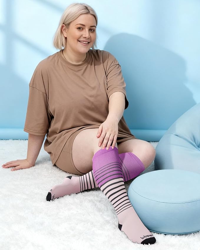 Wide Calf Compression Socks for Women - 3-Pair Plus Size 20-30mmHg Ankle Support Easy on off Socks for Travel Nurse