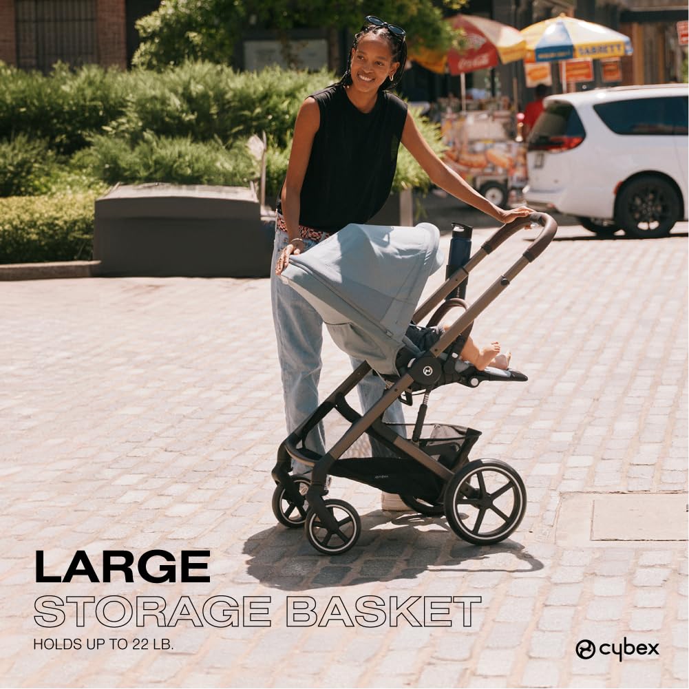 Cybex Balios S Lux Toddler and Baby Stroller with Reversible Seat, Unique One-Pull Harness, and Multiple Recline - Travel System Ready, with One Hand Fold, Black Frame/Moon Black Seat