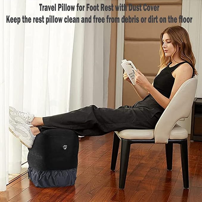 Inflatable Foot Rest Pillow for Travel, Kids/Adults Airplane Travel Pillow Kids Bed-Adjustable Height Cushions,for Kids to Sleep While Traveling,Suitable for Car,Office,Home,Travel (Grey)