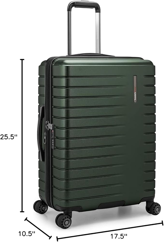 Traveler's Choice Archer Polycarbonate Expandable Luggage with Spinner Wheels, Green, Checked 26-Inch