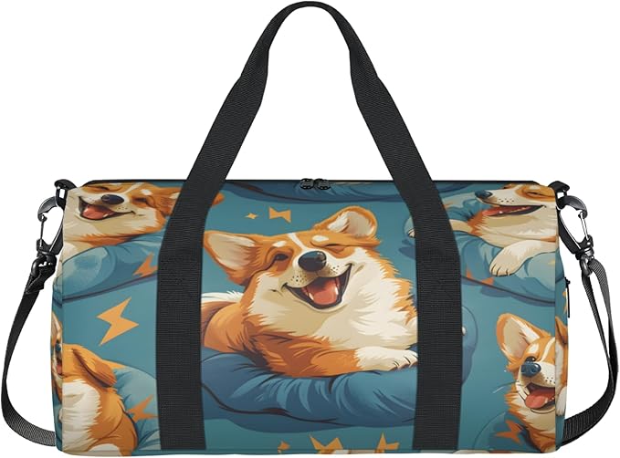 Happy Dogs Overnight Travel Bag Unisex Denim Blue Carry-On Size Tote Bag Suitable for Travel Duffle Gym Sports