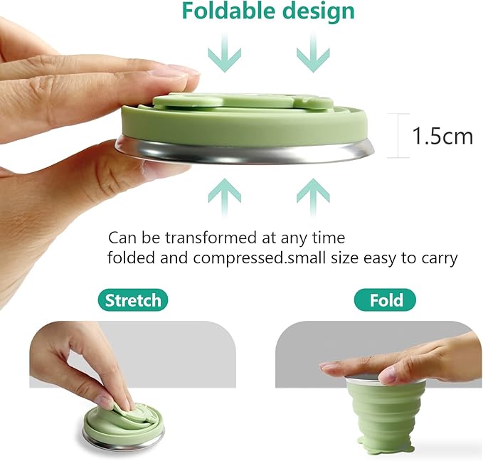Collapsible Cup-Silicone Foldable Cups Expandable Folding Drinking Cup -Reusable Portable Mugs-Cup For Travel, Camping, Hiking, Survival, Car, Picnic, Beach, Outdoor Sports Light Green
