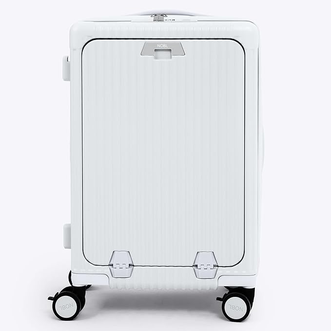 Nobl Travel Carry On Expandable Luggage, Noble Aluminum Frame PC Hard Shell Suitcase, 22.5”x14.2”x9.8” Airline Approved, 360° Spinner Wheels, TSA Locks, USB Charging, Cup & Phone Holder - Ivory
