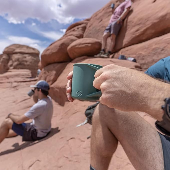 Silicone Coffee Cup - Food Grade Silicone Camping Mug with Handle - Portable, Collapsible Coffee Mug - BPA Free, Dishwasher Safe and Microwave Safe 12- oz (Evergreen, 2 Pack)