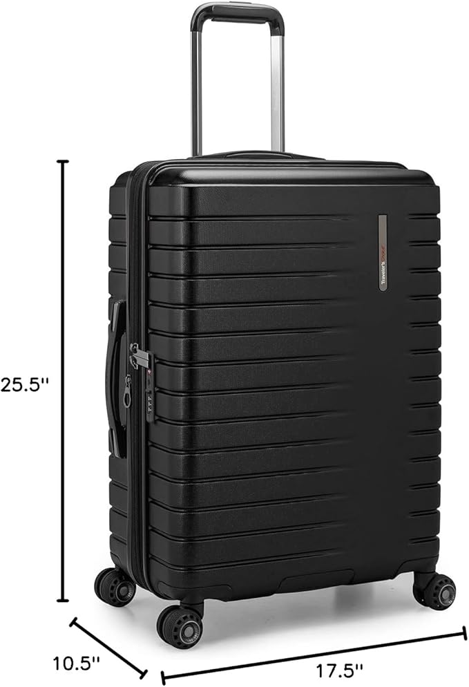 Traveler's Choice Archer Polycarbonate Hardside Spinner Luggage Set, Tie Down Straps, Black, Checked 25-Inch