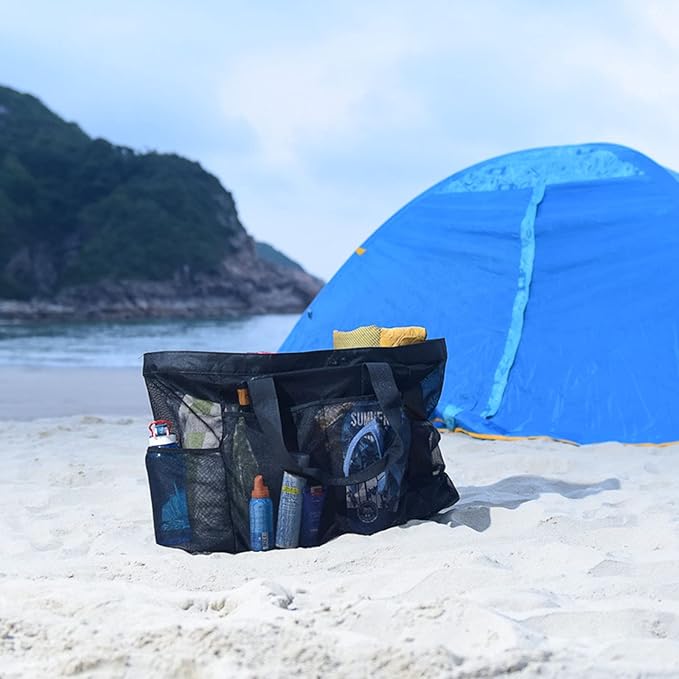 Mesh Beach Duffle Bag, XL Large Size with Top Zipper and Extra Pockets for Beach Pool Cruise Family Swimming Equipment