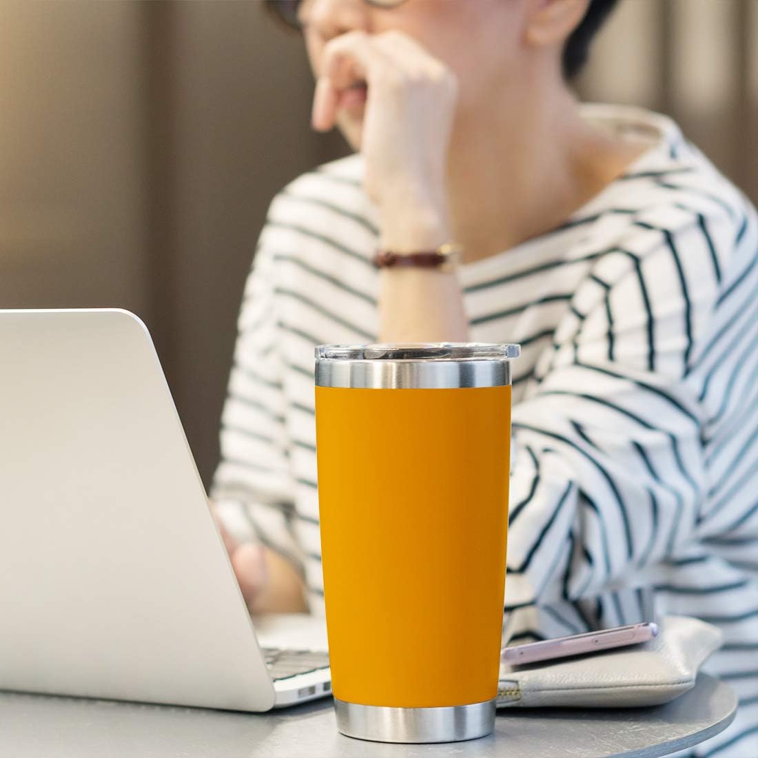 20oz Tumbler Bulk Stainless Steel Vacuum Insulated Tumblers with Lid Double Wall Travel Mug, Durable Powder Coated Coffee Cup, Suitable for Ice Drinks and Hot Beverage (Orange 12pack)