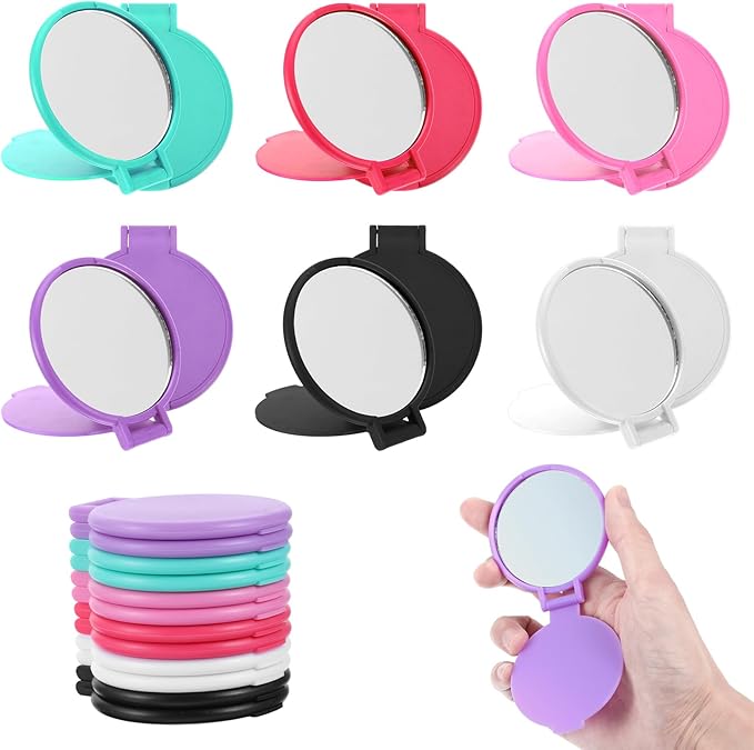 12 Pcs Mini Folding Mirror 2.4 in Pocket Travel Mirror Portable Round Compact Mirrors Vintage Small Makeup Mirrors for Purse Daily Use Party Favors Women Gifts