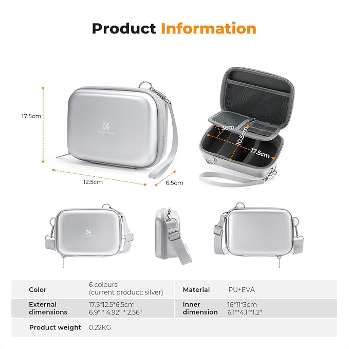 K&F CONCEPT Digital Small Camera Case, Compact Waterproof Small Camera Bag, Lightweight Camera Sling Bag for CCD/Sony DSCW800/DSCW830/Canon PowerShot - Silver