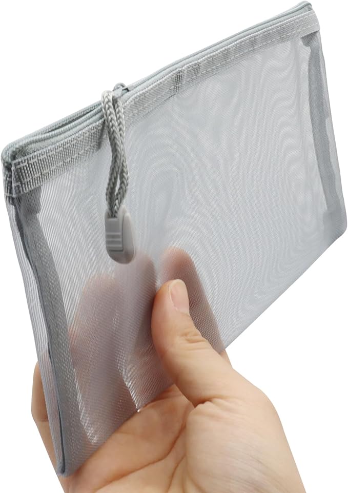 6 Pack Grey Nylon Mesh Cosmetic Bags, Durable Zipper Pouches for Travel, Organizers for Purse, Diaper Bag, and Toiletries(Includes 3 A5 and 3 A6 Sizes)