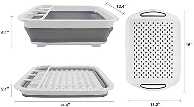 Ahyuan Collapsible Dish Drying Rack Portable Dinnerware Drainer Organizer for Kitchen RV Campers Travel Trailers Space Saving Kitchen Storage Rack Tray (With Drainboard)