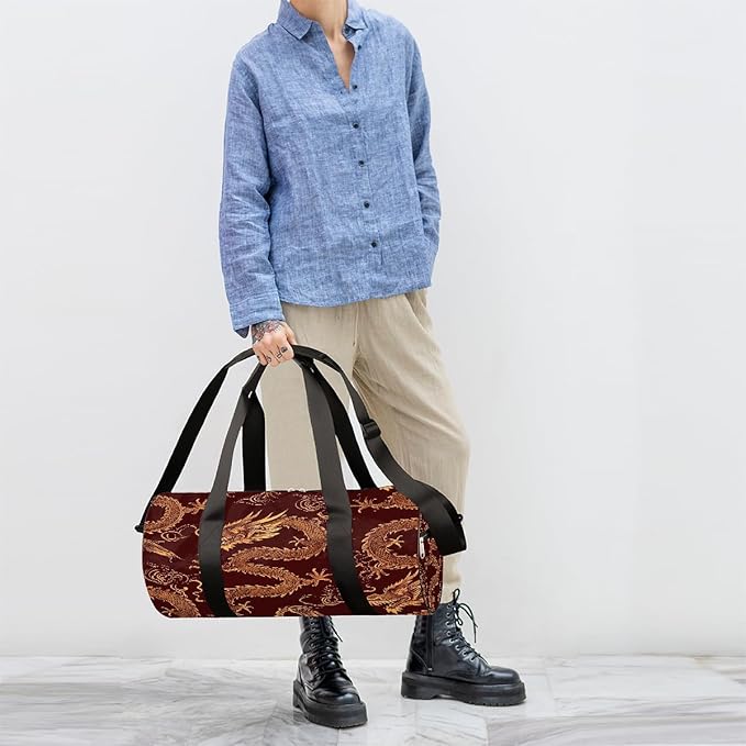 Sport Duffel Bag Troditional Chinsese Dragon Travel Duffle Bag Women Men Overnight Weekender Gym Bags with Adjustable Shoulder Strap