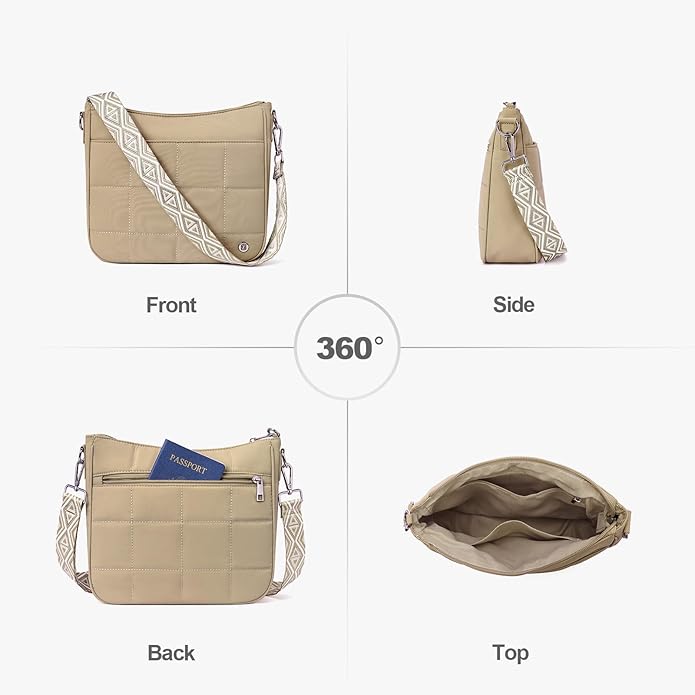 Anti Theft Crossbody Bags for Women,Quilted Puffer Travel Purses Shoulder Hobo Bag Handbag with Guitar Strap