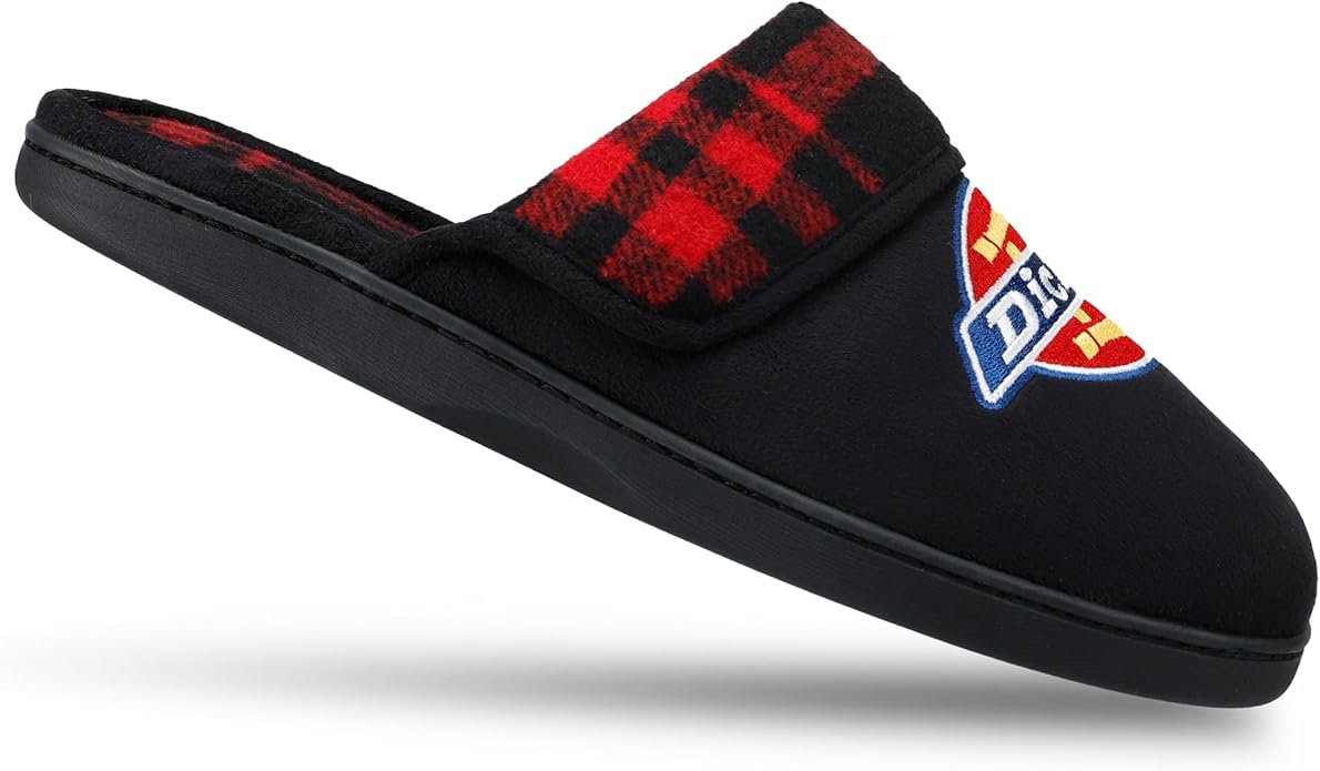 Dickies Men's Slide-on Memory Foam Scuff Slipper With Embroidered Logo - Indoor/Outdoor Sole