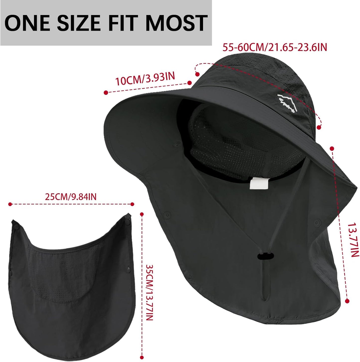 Rosoz Sun Hat for Men Women with Neck Flap,Wide Brim UPF50+ Fishing Hat with Detachable Face Cover Outdoor Sun Protection Hat