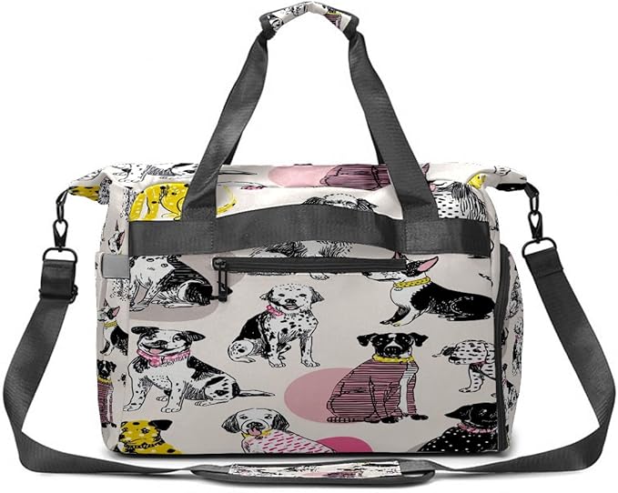 Vintage Dog Black Gym Bag for Women & Tennis Bag, Large Sports Duffel Bag Waterproof with Ventilated Shoe Compartment & Front Racket Sleeve, Lightweight Travel Weekender Overnight Bag