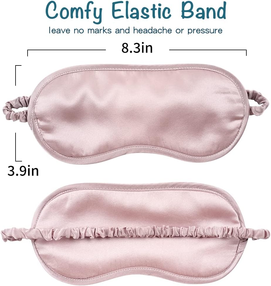 LULUSILK Mulberry Silk Sleep Eye Mask & Blindfold with Elastic Strap/Headband, Soft Eye Cover Eyeshade for Night Sleeping, Travel, Nap(Pink)