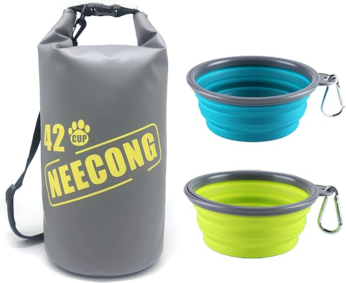 Dog Food Travel Bag With Collapsible Travel Bowls, 42 Cup Dog Food Storage System for Camping, Everyday-10L Food Dry Bag