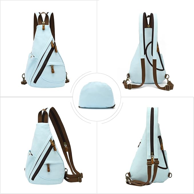 KL928 Canvas Sling Bag - Small Crossbody Backpack Shoulder Casual Daypack Rucksack for Men Women(LightBlue)