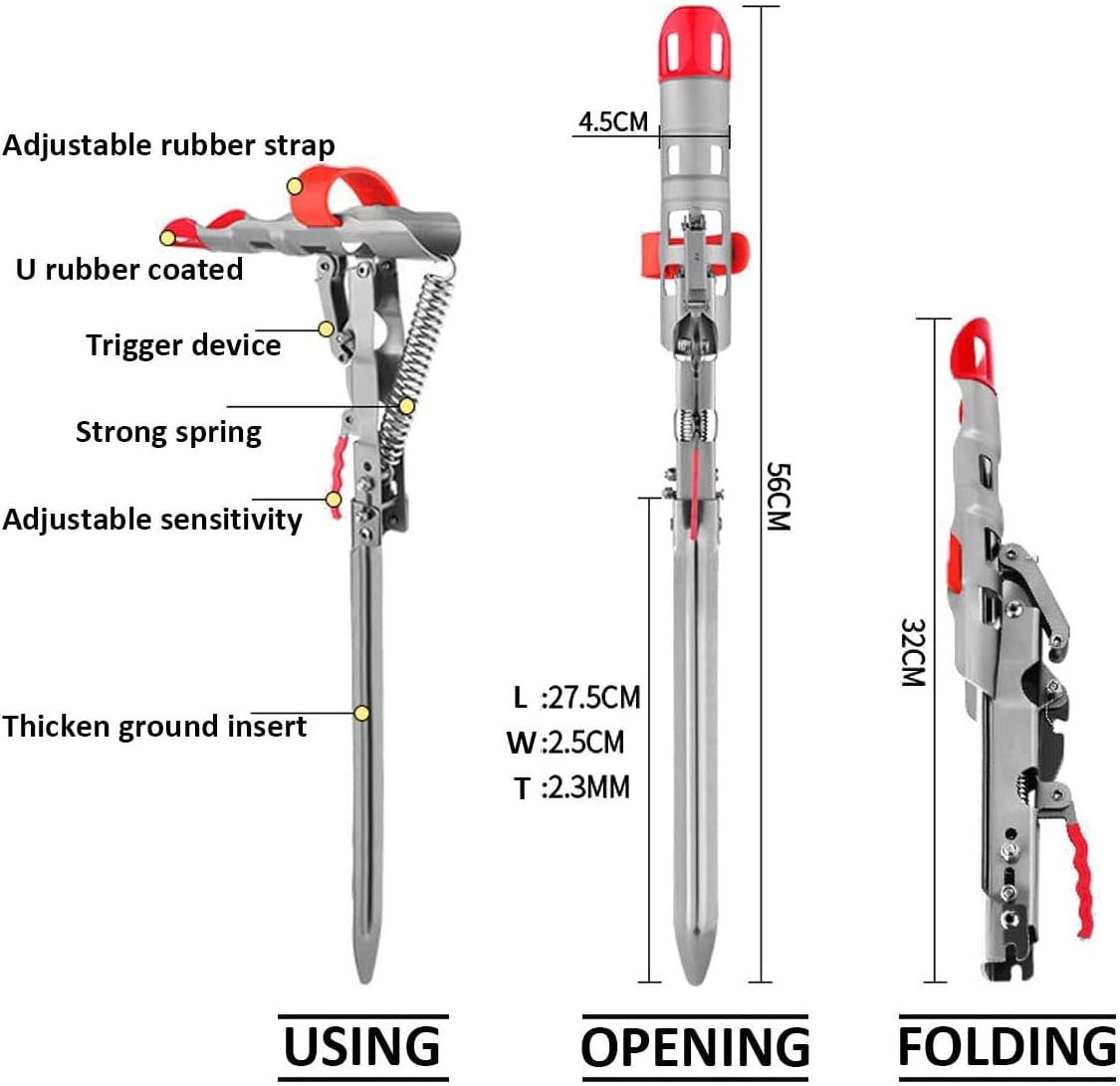 Fishing Rod Holder Smart Fish Catcher Fishing Pole Holders Automatic Spring Tip-Up Hook with Stainless Steel Ground Support Fish Pole Rack