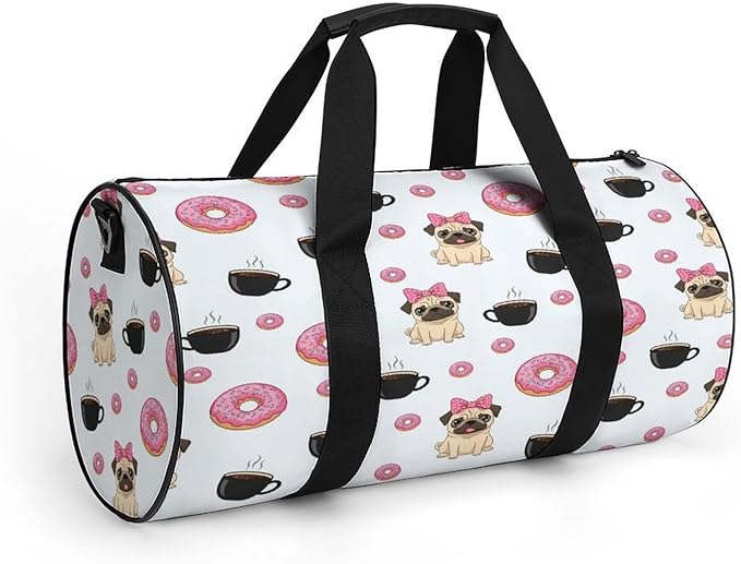Weekender Carry on Beach Yoga Overnight Luggage Bag Gym Sports Travel Workout Bag Overnight Bags (Funny Dogs Pug Puppies Pattern Donut Coffee)
