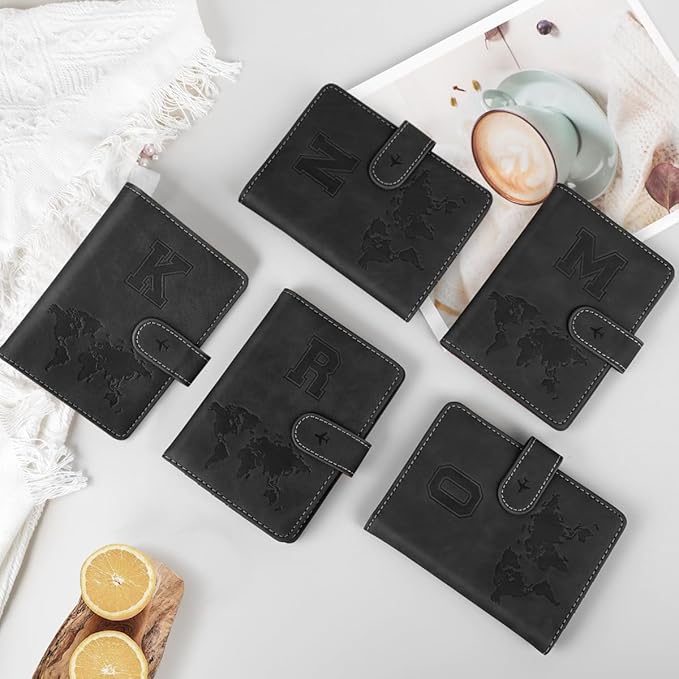 Passport Holder Wallet Cover Personalized Letter A-Z Travel Wallet RFID Blocking Passport Cover Wallet Case for Travel Passport Book Holders for Women and Men, Black-K