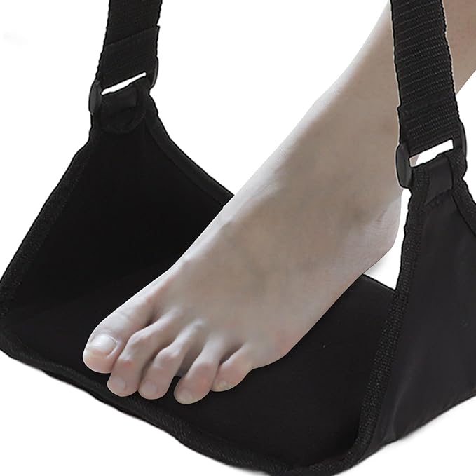 PRETYZOOM Portable Airplane Foot Hammock Footrest for Travel with Pe Board Support, Adjustable Dark Foot Rest Cushion for Adults, Airport and Office Footrest Essentials