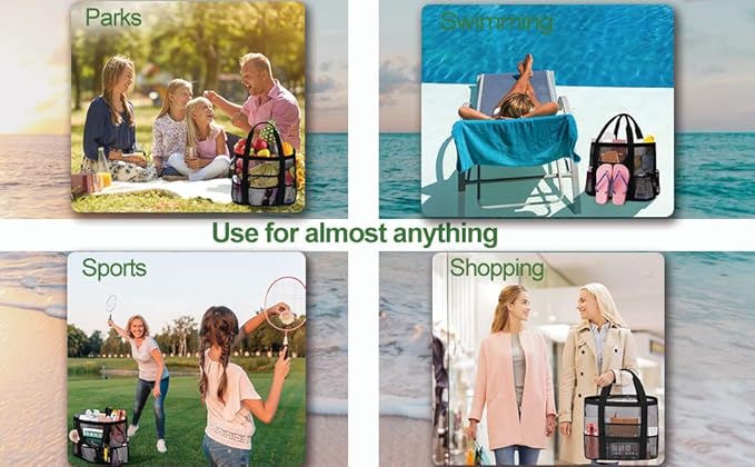 Mesh Beach Bags for Women - Family Beach Tote Bag for Toys, Towels, Travel Vacation Cruise Essentials
