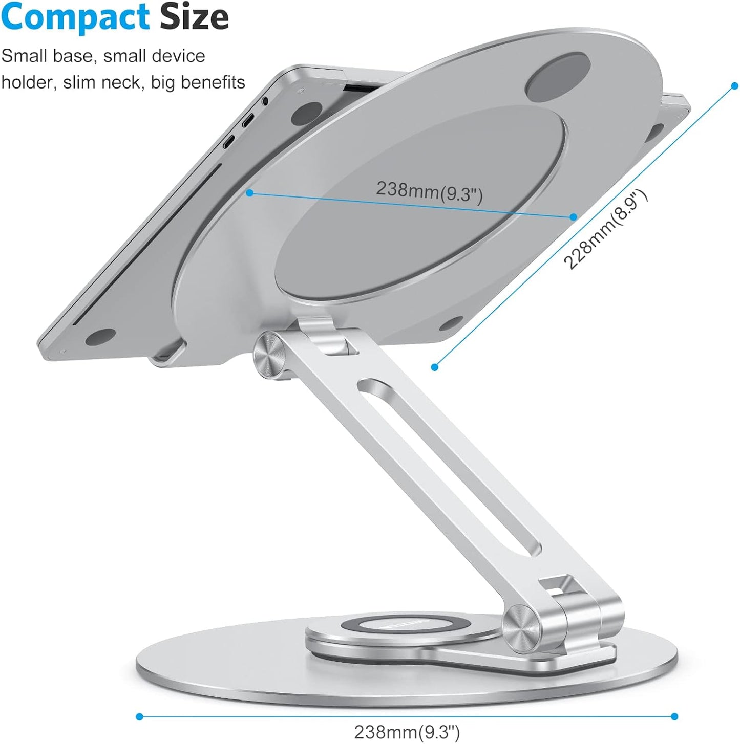 Adjustable Laptop Stand with 360 Rotating Base, OMOTON Ergonomic Laptop Riser for Collaborative Work, Dual Rotary Shaft Fully Foldable for Easy Storage, Fits MacBook / All Laptops up to 16 inches