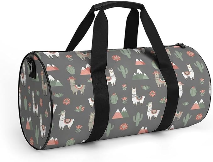 Unisex Foldable Gym Bag Llama Alpaca Cactus Lightweight Travel Sports Bag Workout Yoga Dance Bags Overnight Weekender Bags