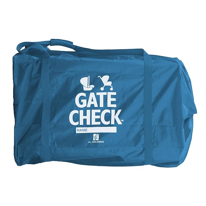 J.L. Childress Gate Check Bag for Single & Some Double Strollers - Travel Bag for Airplane, Fits Most Standard Baby Strollers, Airport Accessories Gate Check, Flying Essentials - Deluxe, Blue