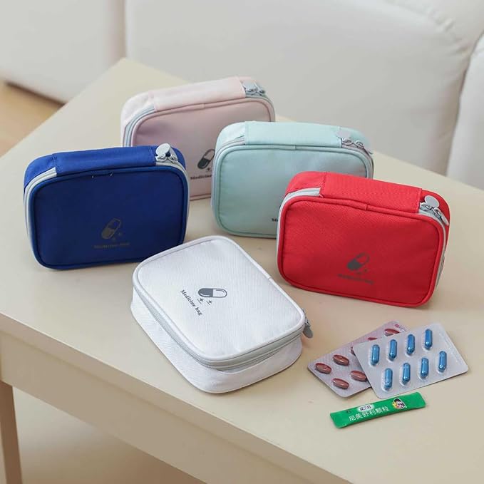 Small Empty First Aid Bag, Compact Travel Medicine Pouch Double Zippers Cute Pill Pocket for Travel Home,Pink