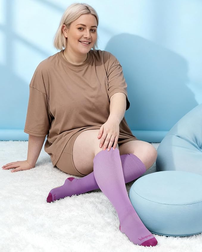 Wide Calf Compression Socks for Women - 3-Pair Plus Size 20-30mmHg Ankle Support Easy on off Socks for Travel Nurse