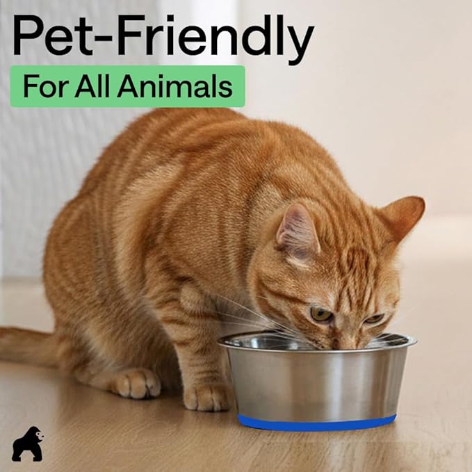 GORILLA GRIP Dog Bowls, Heavy Duty 304 Stainless Steel, Holds 4 Cups Each (32 fl oz) Food and Water Bowl for Feeding Dogs and Cats, Dishwasher Safe, Rust Resistant, BPA Free Rubber Base Set of 2 Blue