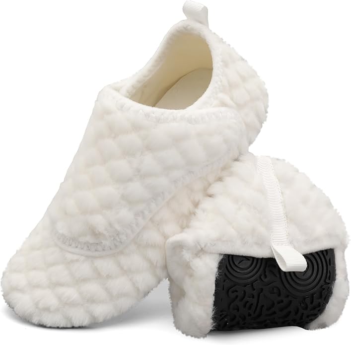 BARERUN Slippers for Women Men Wide House Diabetic Shoes for Women Men Warm Arthritis Edema Swollen Neuropathy Socks Slip on Adjustable Fuzzy Comfy Soft Womens Mens Bedroom Sliipers