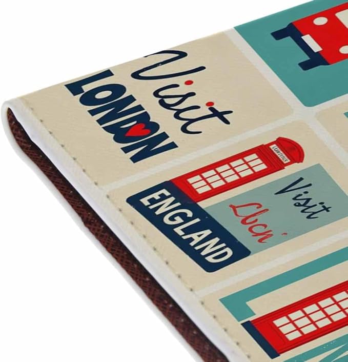 London Symbols Passport Holder for Travel Brtish England Flag Heart Design PU Leather Passport Cover Wallet Cute Passport Card Holder for Women and Men