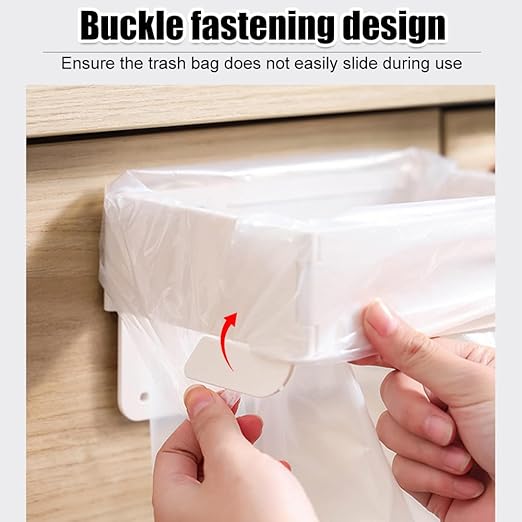 MiOYOOW Foldable Trash Bag Holder, Hanging Waste Garbage Can Rack Magnetic Closure Waste Bag Hanger Racks with Fixing Snap for Kitchen Cabinets Doors