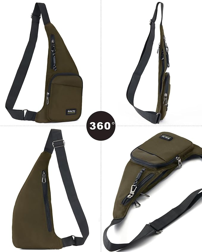 Seoky Rop Sling Bag for Men Women Slim Personal Purse Pocket Small Anti-Thief Crossbody Chest Bag for Travel Hiking Army Green