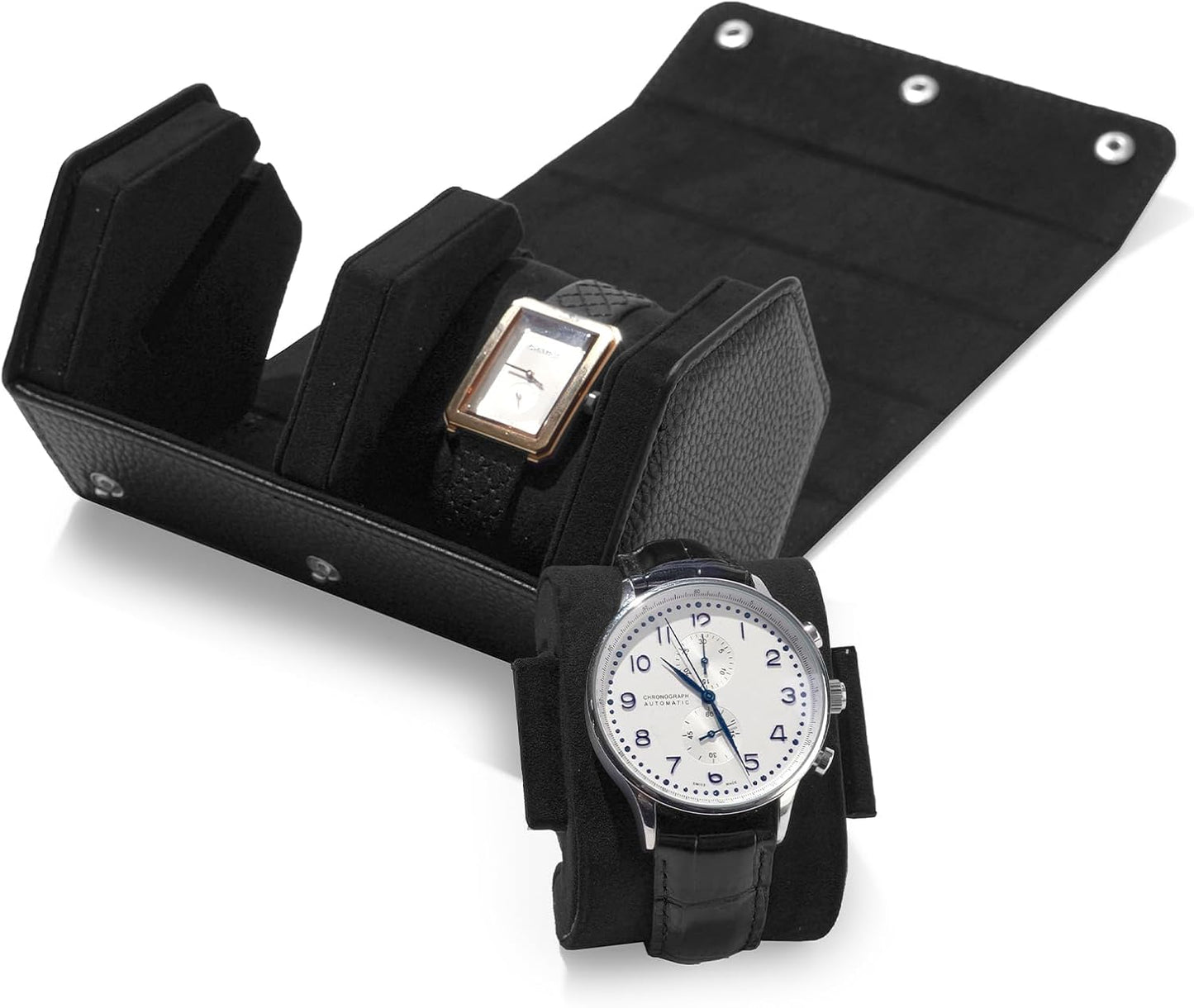 Oirlv Luxury Hexagonal Leather Watch Travel Case Watch Organizer Case for Men Portable Jewelry Storage Roll Organizer(2-Slot,Black)