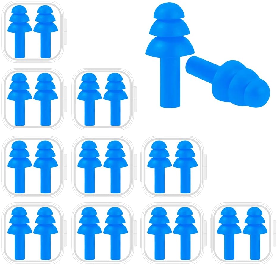 10 Pairs Noise Cancelling Ear Plugs, Premium Soft Silicone, Reusable, Waterproof, Hypoallergenic, Earplugs for Swimming, Airplanes, Concerts, Shooting, Travelling, Sleeping & Snoring (Royal Blue)