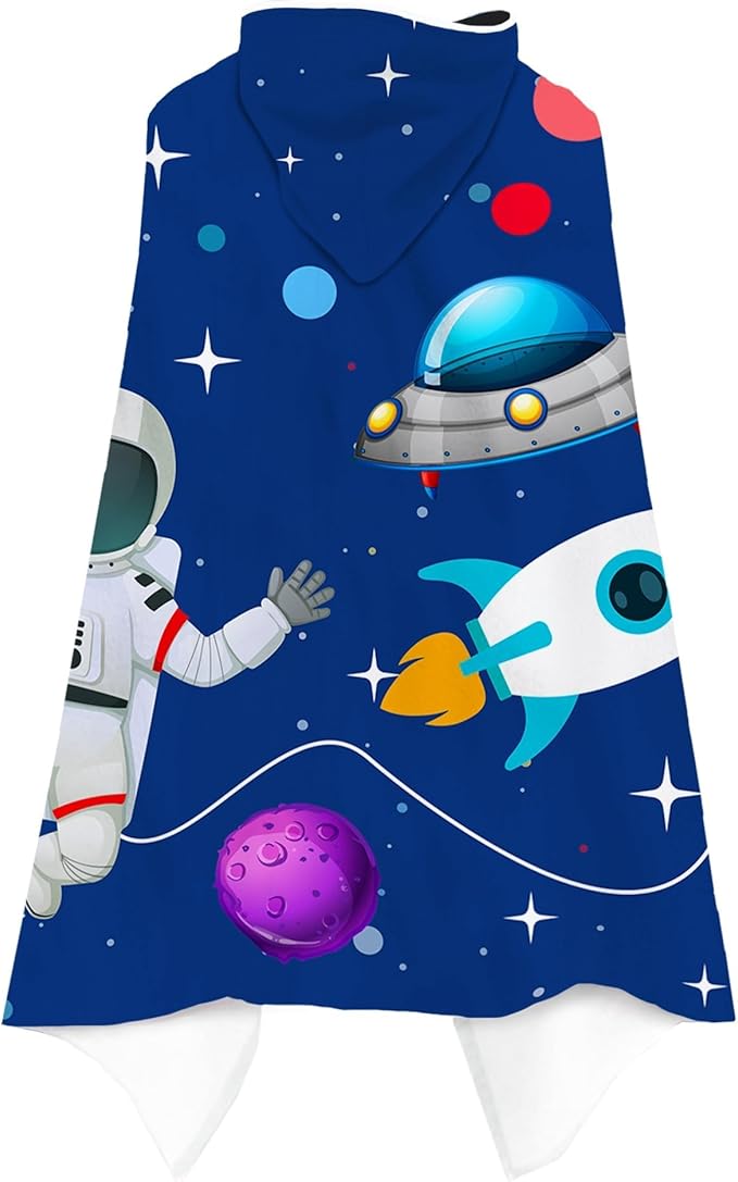 Bonsai Tree Spaceman Hooded Beach Towel for Kids, Cute Space Man Bath Towel with Hood, Boy Microfiber Super Absorbent Soft Poncho Bathrobe for Swin Pool 30" x 50”