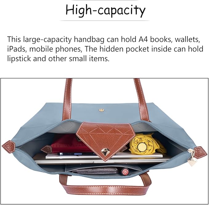 Women Tote Bag,Stylish Waterproof Nylon Ladies Shoulder Bag, Folding Beach Travel Bag for Work,Shopping, Large